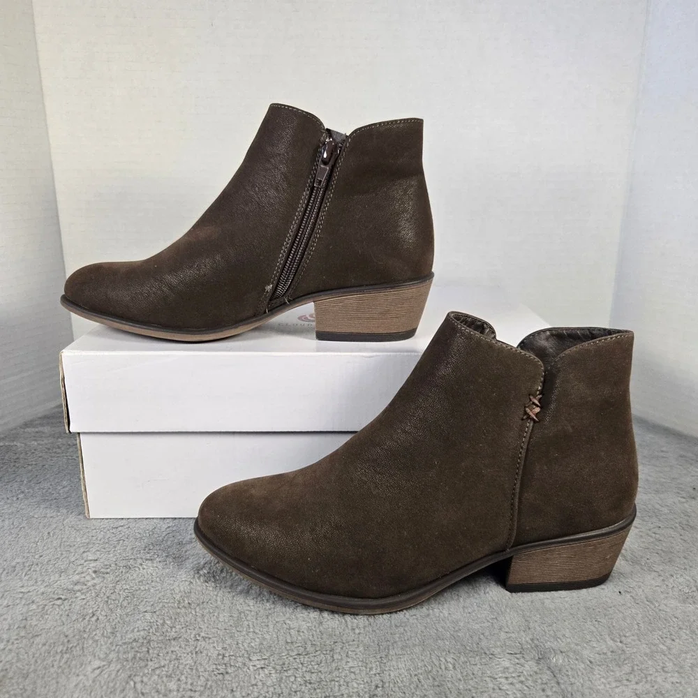 Pierre Dumas Womens Brown Ankle Boots Side Zip Block Heel Booties 89188 Size 6